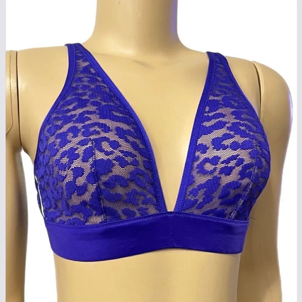 Victoria’s Secret Unlined Animal Print Mesh lace Bralette bra purple Large